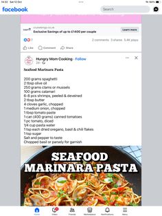 the seafood marinara pasta recipe is displayed on an instagram page, and it appears to be from facebook