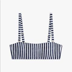 Brand New Size Small Vintage Blue Stripes Ties In Back Striped Tops For Poolside Summer, Chic Navy Summer Top, Chic Navy Tops For Vacation, Polka Dot Crop Top, White Corset Top, Denim Texture, Bohemian Tops, Navy Stripes, Swim Top