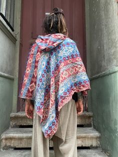 Unisex Bohemian Hooded Poncho Handmade Ethnic Patchwork Available in Blue & Red Tones, Cozy Winter Wear - Etsy Hooded Poncho, Style Expert, Winter Wear, Different Styles, Halloween Shopping, Bathing Beauties, Adult Outfits, Red, Purses And Bags