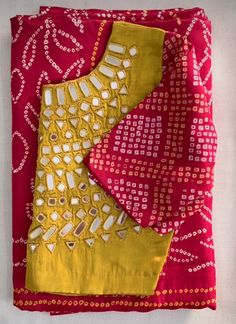 Bandini Saree Blouse Designs Latest, Gamthi Work Blouses, Long Blouse Designs, Embroidery Blouses, Cotton Blouse Design, Mirror Work Blouse