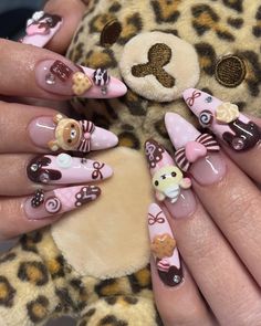 Nails Yellow, Hello Kitty Nails, Pink And Brown, Dream Nails, Cute Nail Designs