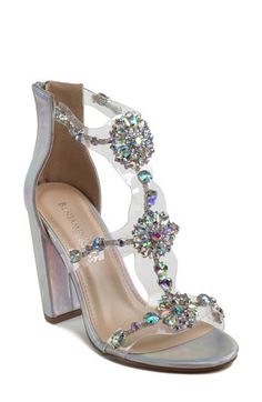 Prismatic rhinestones dazzle the clear straps of this radiant sandal finished with a handy back heel closure. 3 1/4" heel Water-resistant Synthetic upper and lining/rubber sole Imported Sandal Women, Amazing Women, Women's Shoes Sandals, Ups, Rubber Sole, Womens Sandals, Shoes Sandals, Water Resistant, Nordstrom