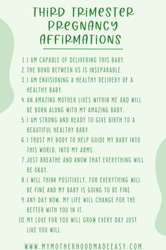 a green and white poster with the words third trimestep affirmations