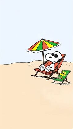 a cartoon dog sitting in a beach chair under an umbrella