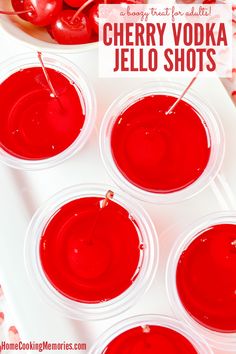 cherry vodka jello shots with cherries in the background