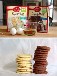 two pictures side by side one has cookies and the other has eggs