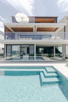 a modern house with an outdoor swimming pool