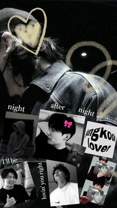 a collage of photos with the words night and two hearts on them, all in different colors