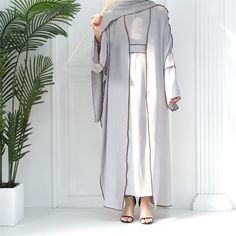 #ad Great shopping ideas for Open Kaftan Dubai Women Kimono Long Dress Abaya Muslim Robe Cardigan Gown Arab, Party Clothing Elegant Gray Long Sleeve Sets, Modest Long Sleeve Gray Abaya, Fitted Abaya For Spring, Fitted Long Abaya For Spring, Inner Dress Hijab, Fall Fitness, Plain Cardigan, Abaya Kimono, Open Abaya