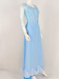 Light Blue Ao Dai Crystal Vietnamese Long Dress / Áo Dài Xanh Lợt Đính Đá Cườm -3 lớp Elegant Blue Ao Dai For Formal Occasions, Elegant Blue Fitted Ao Dai, Blue Long Sleeve Evening Dress For Spring, Elegant Evening Blue Ao Dai, Fitted Blue Ao Dai For Summer, Formal Blue Ao Dai For Spring, Blue Ao Dai For Spring Formal Occasions, Summer Fitted Blue Ao Dai, Blue Ao Dai For Summer