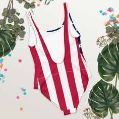 One-piece Swimsuit With American Flag Design Flattering and Durable - Etsy Cheap Patriotic Flag Print Swimwear, Patriotic Blue Swimwear With American Flag Print, Red Patriotic Swimwear With American Flag Print, Patriotic Blue American Flag Print Swimwear, Patriotic American Flag Print Swimwear, American Flag Design, Flag Design, Charlotte Nc, Women Swimsuits