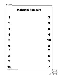 a number line with numbers on it and the words match the numbers in each row