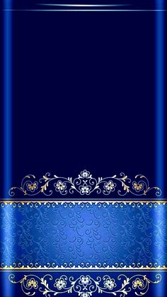 a blue and gold background with an ornate border