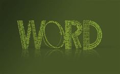 the word word written in green on a dark green background with white text below it