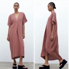 Zara Pleated Tunic Dress New Small Marsala New With Tags 72% Lyocell, 28% Linen Approx Measurements: Pit To Pit: 27 Inches Waist: 26 Inches Length: 44 Inches (Front) 48 Inches (Back) Casual V-neck Maxi Dress For Daywear, Casual Summer V-neck Dress With Relaxed Fit, Casual V-neck Dress With Relaxed Fit For Summer, Relaxed Fit V-neck Midi Dress, Casual Linen V-neck Shift Dress, Casual V-neck Shift Linen Dress, Relaxed Fit V-neck Midi Dress For Spring, Casual V-neck Dress With Relaxed Fit, Summer Linen Shift Dress With V-neck