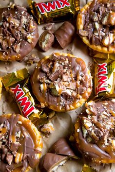 chocolate covered cookies with nuts and candy bars