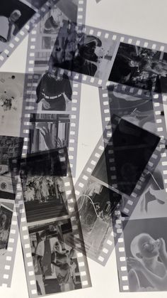 black and white film collage with many pictures on it's sides, including people