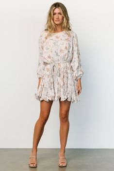 Galia Mini Dress | Beige Floral Chic Flowy Mini Floral Dress, Flowy Floral Print Mini Dress For Fall, Fall Boho Print Long Sleeve Mini Dress, Europe Dresses, Fall Floral Print Long Sleeve Mini Dress, Flowy A-line Mini Dress With Floral Print, Easter Dresses For Women, Short Formal Dress, Flowy Floral Dress