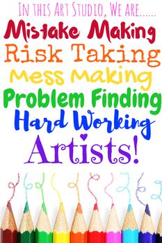 there are many different colored pencils in front of the words, make making mess making problem finding hard working artists