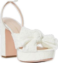 White Open Heel Heels With Bow, White Heels With Bow And Open Heel, Formal White Heels With Bow Straps, White Heels With Bow Straps For Formal Occasions, White Evening Sandals With Bow, White Open Heel Sandals With Bow, White Sandals With Bow And Open Heel, White Open Toe Heels With Bow Straps, White Ankle Strap Sandals With Bow