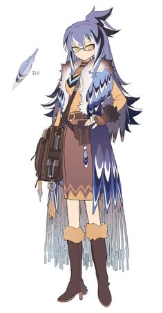 an anime character with long hair and blue eyes, holding a bag in her hand