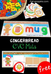 gingerbread themed cvc mats with free printables to help students learn the letter g