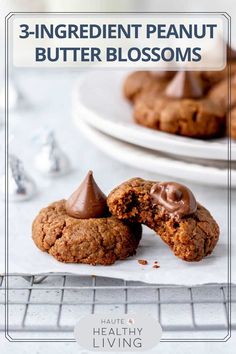 three ingredient peanut butter blossoms on a white plate