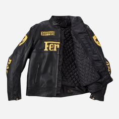 Shop Now With Free Shipping High Quality Leather Jackets Coats And Costumes In Low Price. Check item description on website. Freetime Activities, Vintage Racing Jacket, Ferrari Black, Ferrari Jacket, 2000s Clothing, Racing Track, Moto Car, Biker Aesthetic, Black Leather Biker Jacket