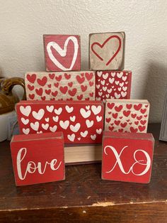 valentine's day decorations made out of wood blocks