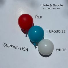 three balloons sitting on top of a sheet of paper with the words in english and red