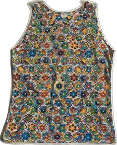 Spring Retro Graphic Print Tank Top, Fitted Multicolor Tank Vest, Retro Multicolor Sleeveless Vest, Multicolor Fitted Retro Tank Top, Retro Multicolor Tank Top, Retro Green Sleeveless Tank Top, Retro Green Tank Top For Spring, Printed Multicolor Cotton Tank Top, Multicolor Printed Cotton Tank Top