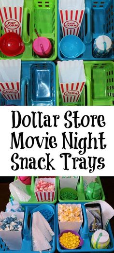 dollar store movie night snack trays with text overlay