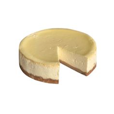 a cheesecake is cut in half on a white background with one slice taken out