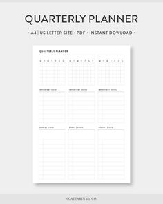 the printable quartly planner is shown in black and white