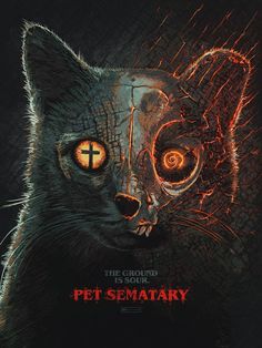 a cat with glowing eyes and a cross on it's face is featured in the movie pet semaary