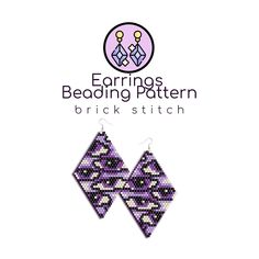 the earrings are made with purple and white squares, which have been stitched together