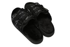 Casual Black Slippers With Arch Support, Black Open Toe Slippers For Streetwear, Non-slip Slip-on Slippers For Streetwear, Adjustable Black Slip-on Slippers, Black Adjustable Round Toe Slippers, Comfortable Open Toe Slides For Streetwear, Flat Slides With Textured Footbed For Streetwear, Flat Rubber Sole Slides For Streetwear, Flat Slides With Rubber Sole For Streetwear