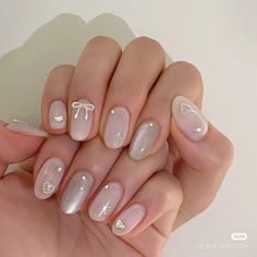 White Blush Nails, Kawaii Nail Art Korean, Retro Nails, Punk Nails, Glittery Nails, Gel Nail Art Designs, Cute Nail Art Designs