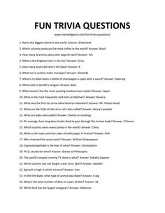 a page with the words fun trivia questions in black and white, on top of it