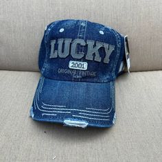 Trendy Denim Baseball Cap With Distressed Detail . Denim Baseball Cap, Denim Cap, Trendy Denim, Denim Color, Cute Hats, Washed Denim, Fitted Hat, Colored Denim, Fitted Hats