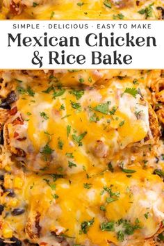 mexican chicken and rice bake with text overlay