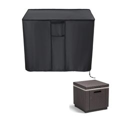 an outdoor storage box with a cover on top and a side table underneath it,