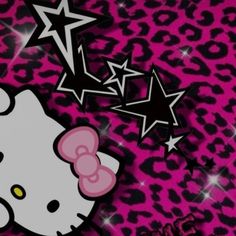 an image of hello kitty wallpaper with stars and leopard print pattern on the background