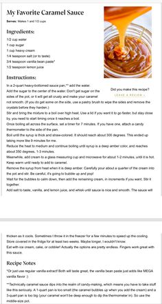 the recipe for caramel sauce is shown