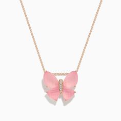 Effy Nature 14K Rose Gold Rose Quartz and Diamond Butterfly Pendant Rose Stone, Diamond Butterfly, Rose Gold Quartz, Jewelry Lookbook, Butterfly Pendant, Smokey Quartz, Little Dresses, Earings Piercings, Gold Rose