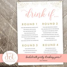 a pink and gold wedding drink list