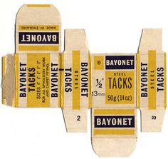 three packages of bayonet's are stacked on top of each other, one is yellow and the other is white