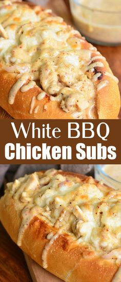 white bbq chicken subs with cheese on top