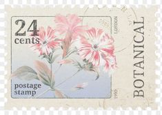 a postage stamp with pink flowers on the front and bottom, transparent background png