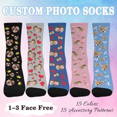 "Make your LOVED ones feel doubly warm, caring and loved with our personalized socks on every special events, such as Birthday, Wedding, Anniversary, Father's Day, Mother's Day... CUSTOM Just contact the seller after placing an order to provide a customized picture or text. PRODUCT DETAILS Size: Unisex size. 15.35\"(L) x 3.54\"(W). Timing: It normally takes 4-7 working days for delivery after providing custom pictures. Cleaning: Wash in cold water, and can be washed together with clothes of the Customizable White Socks For Gift, Customizable White Socks For Gifts, Customizable White Socks As Gift, Personalized White Socks Gift, Couple Funny, Face Socks, Birthday Gift For Dad, Personalized Socks, Funny Birthday Gifts